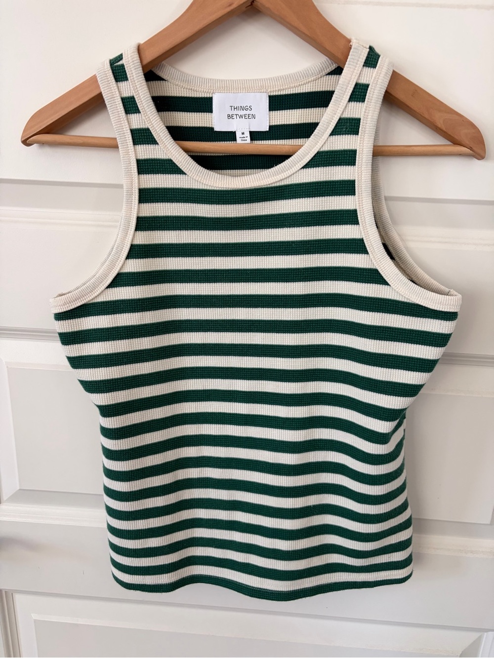 Green & Cream Striped Tank Top-waffle (Medium)